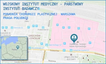 PORADNIA CHIRURGII PLASTYCZNEJ - WOJSKOWY INSTYTUT MEDYCZNY - PAŃSTWOWY INSTYTUT BADAWCZY - SZASERÓW 128,  WARSZAWA PRAGA-POŁUDNIE